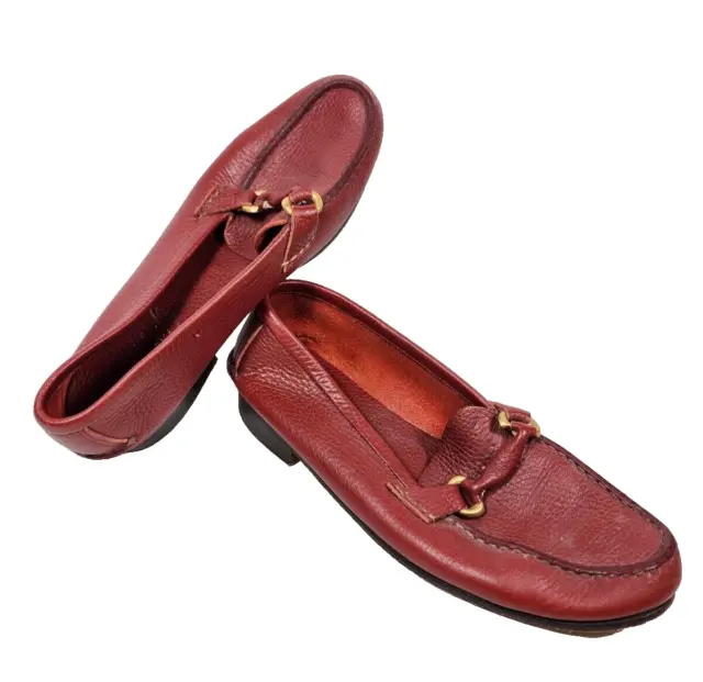 Guido Mocasines Size 9 Red Slip On Loafers Leather Argentina Moccasins Buckles