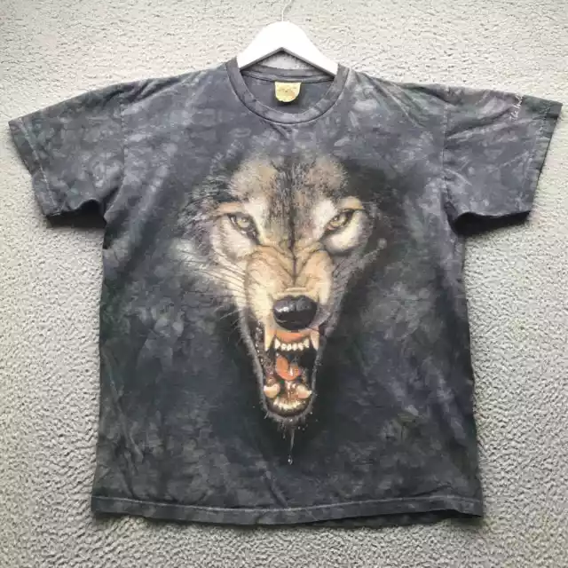 Vintage The Mountain Angry Wolf Nature T-Shirt Men XL Graphic Tie Dye Gray Brown