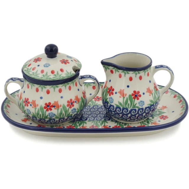 Polish Pottery Sugar and Creamer Set 10" Ceramika Artystyczna Babcia's Garden
