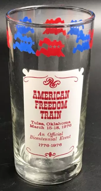 1976 American Freedom Train Tulsa Oklahoma Bicentennial Highball Glass Cup 5.5"