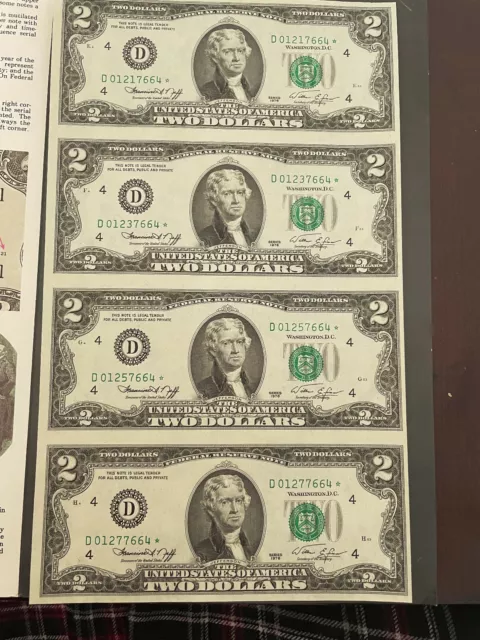  1976  $2. Cleveland Fed Reserve Star Notes Uncut Sheet Of 4 Crisp Uncirculated 