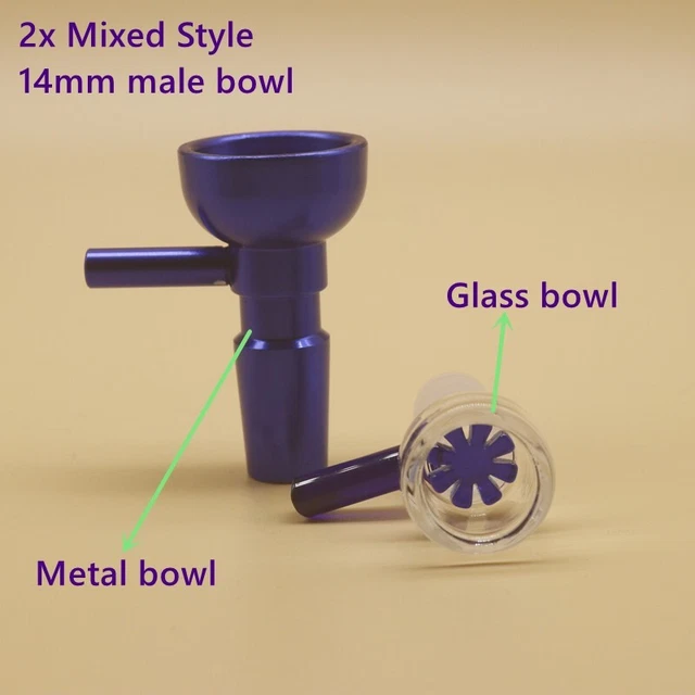 2x 14mm Male Bowl Thick Glass Bowl for Glass Bong Pipe Slide Replacement parts