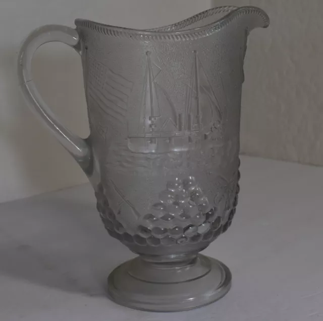 Commemorative Spanish American glass pitcher. Adm. Dewey, Olympia ship