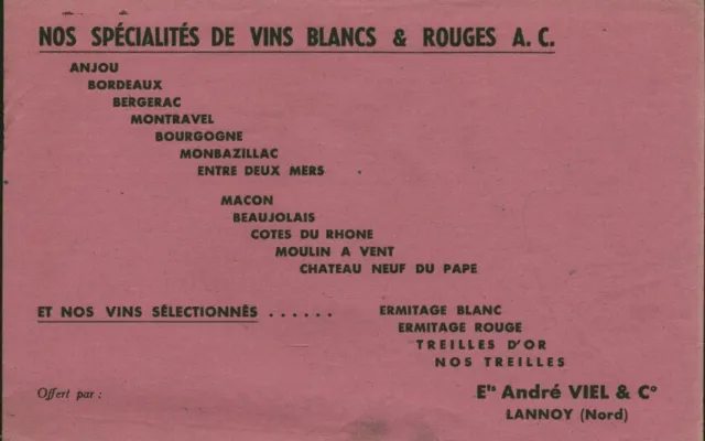 Buvard vintage nos spécialités de vins blancs & rouges A. C