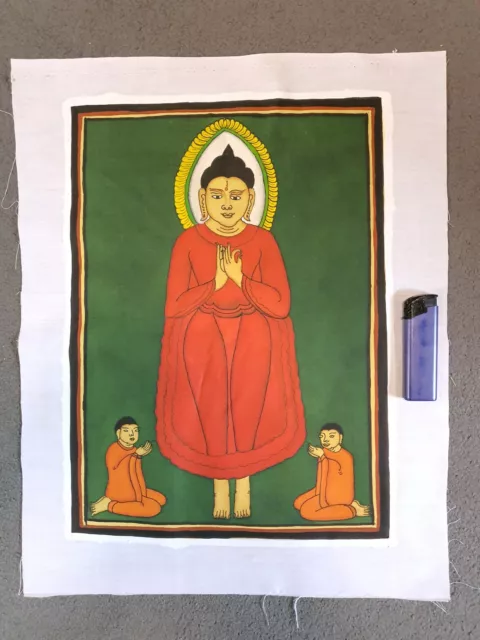 Buddha Malerei auf Leinen / Gemälde aus Myanmar Burma 36x26,5 cm  (561)