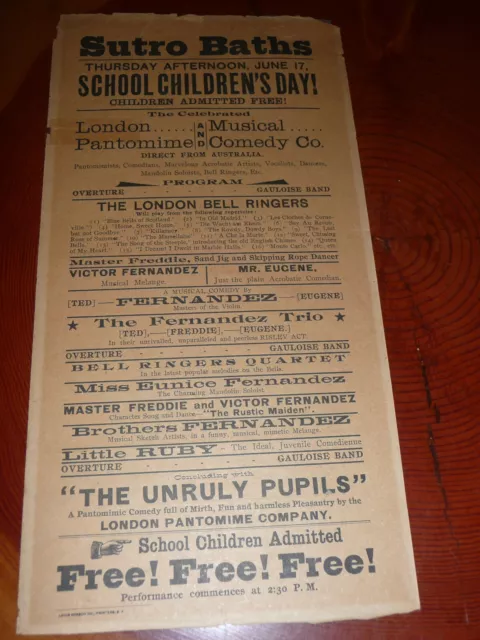 San Francisco Rare, Sutro Baths 1897 " Schools Children Day" Broadside