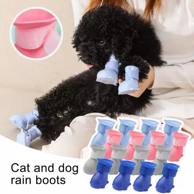 Dog Cat Rain Boots Pet Boots Rubber Portable NonSlip Dog Waterproof Cat` X2S4