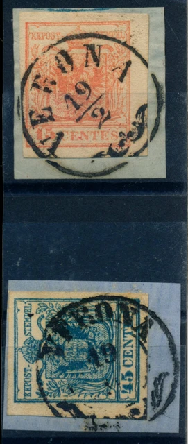 LOMBARDEI-VENETIEN 1850 2Stk.Marke:15C und 45C Verschiedene VERONA