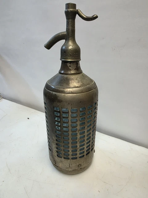 ANCIEN PETIT SIPHON à eau de seltz en verre canne bistrot Décor Cannage