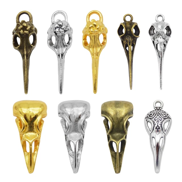 9 Stück Retro Vogelschädel Metall Charm Gemischt Raven Schädel Anhänger Handwerk