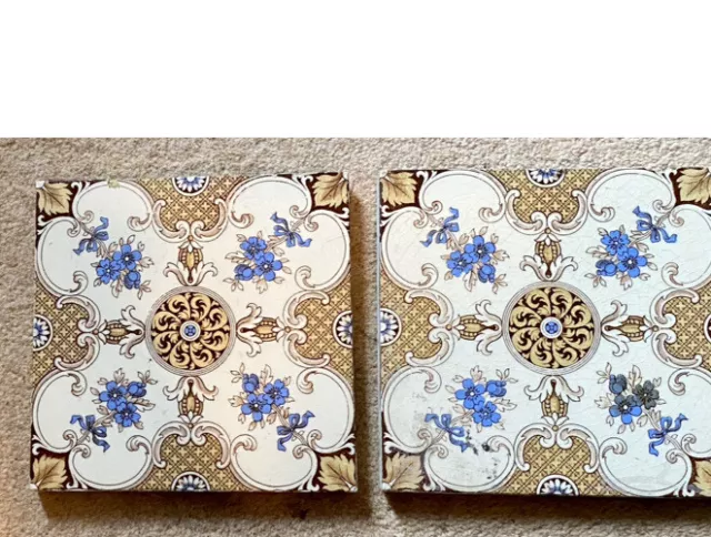 Rare Pair Of Victorian Minton’s China Works Aesthetic Movement Tiles c. 1890
