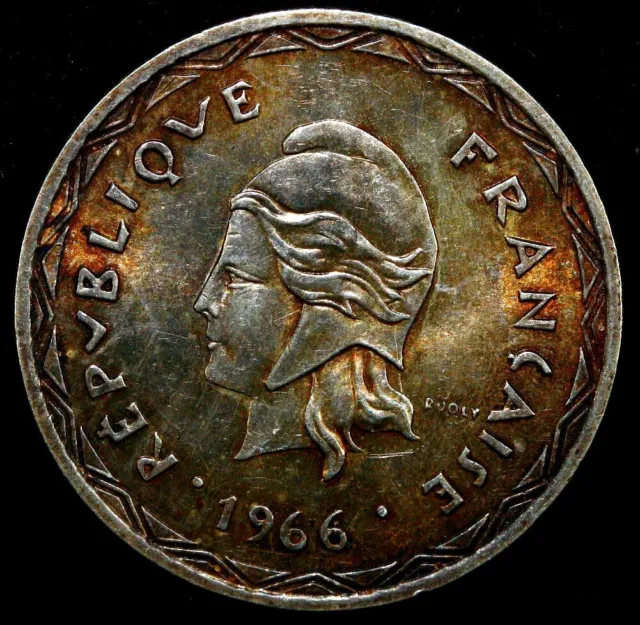 New Hebrides 100 Francs 1966 UNC silver crown TONED