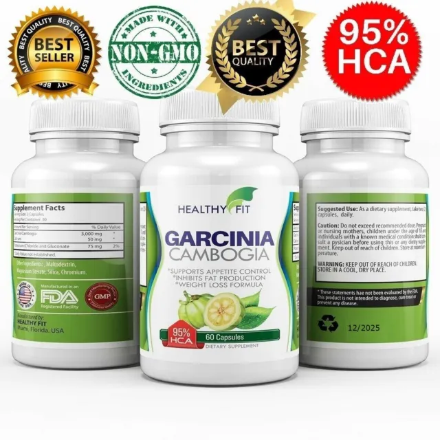 100% Pure GARCINIA CAMBOGIA 95% HCA Diet Pills Weight Loss Fat Burner 60 Capsule
