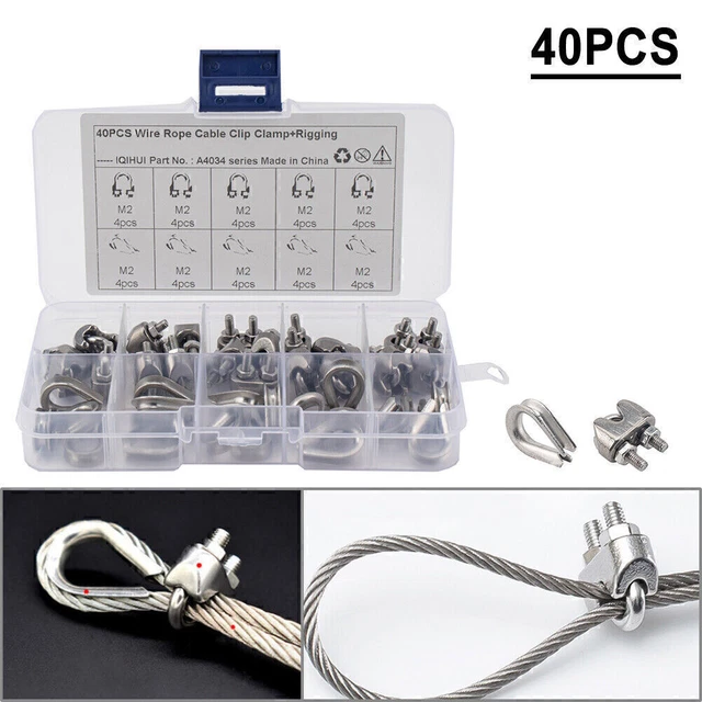 40 PCS M2 Wire Rope Fixed Clamps with Triangular Ring Anodized Stainless Steel