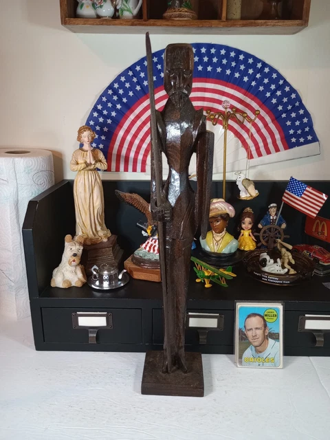 Vtg Wood Sculpture African Tribal Statue Hand Carved Folk Art Figure Kenya 16"