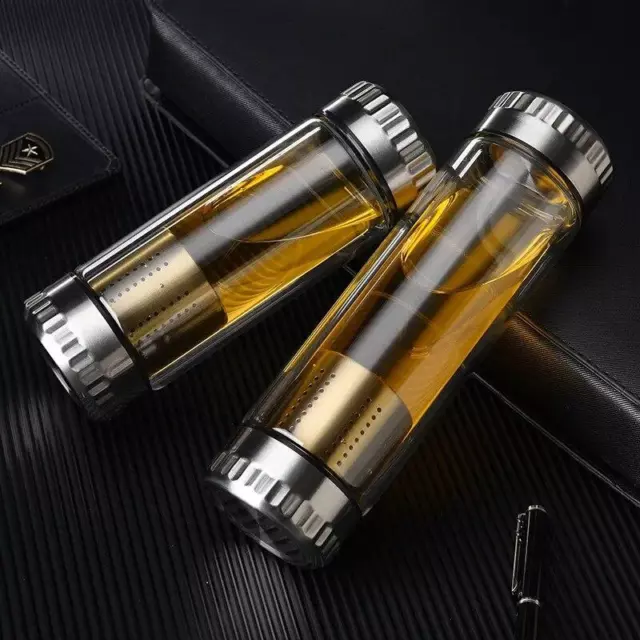 Business Type Luxury Water Glass Bottle Stainless Steel Tea Infuser Filter Sport