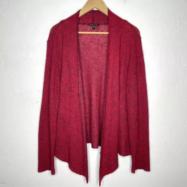 Eileen Fisher Womens Large Red Open Front Cardigan Sweater Cashmere Mohair Wool