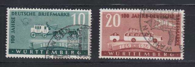 Franz. Zone Württemberg, 10 u. 20 Pfg. 100 Jahr Deutsche Briefmarke, Minr. 49/50