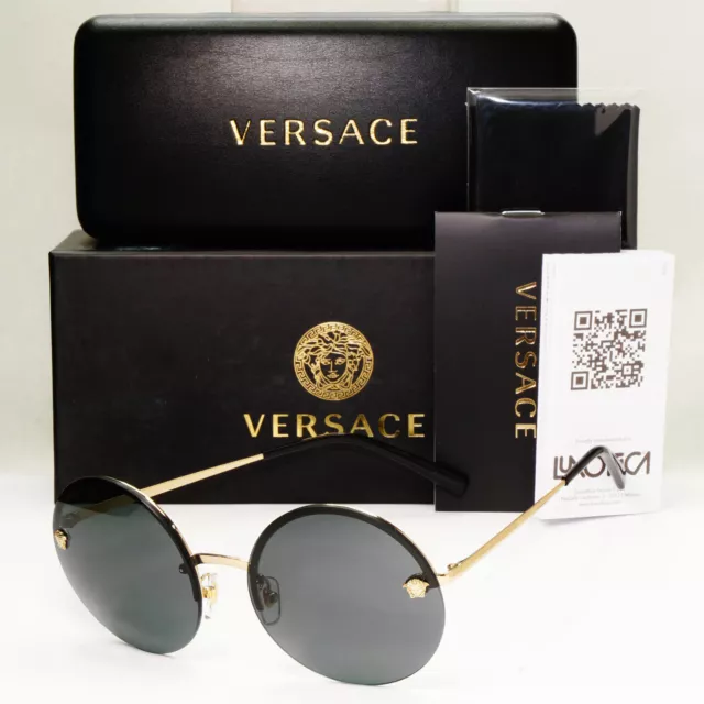 Versace Sunglasses Gold Black Round Medusa Rimless Metal MOD VE 2176 1252/87