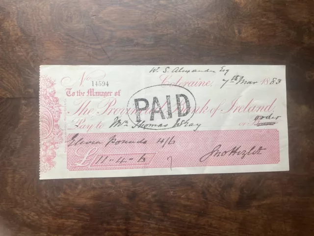 Antique Cheque Dated 7th Mar 1883