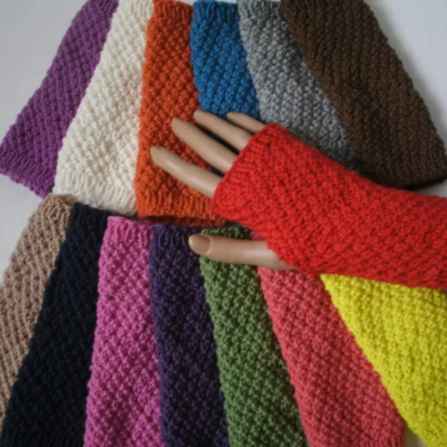 Ladies 7" Onesize 100% MERINO WOOL Hand Knitted Warmers/Fingerless Gloves