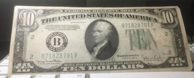 $10 1934 D ((LIGHT GREEN SEAL))Federal Reserve Note New York