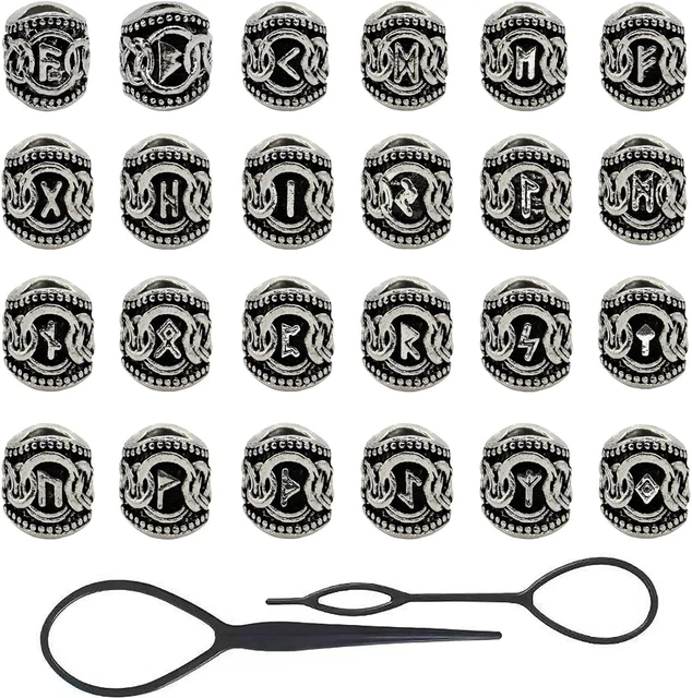 Wikinger Haarperlen Set – 24 Perlen, 6 Haarnadeln, 100 Gummibänder, Aus Zinklegierung, Für Bart- Und Haarflechten
