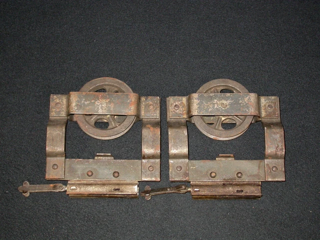 Pair Antique Vintage Barn Door Line Pulleys 3 3/8” Wheel Farm Tool - Lot of 2 17