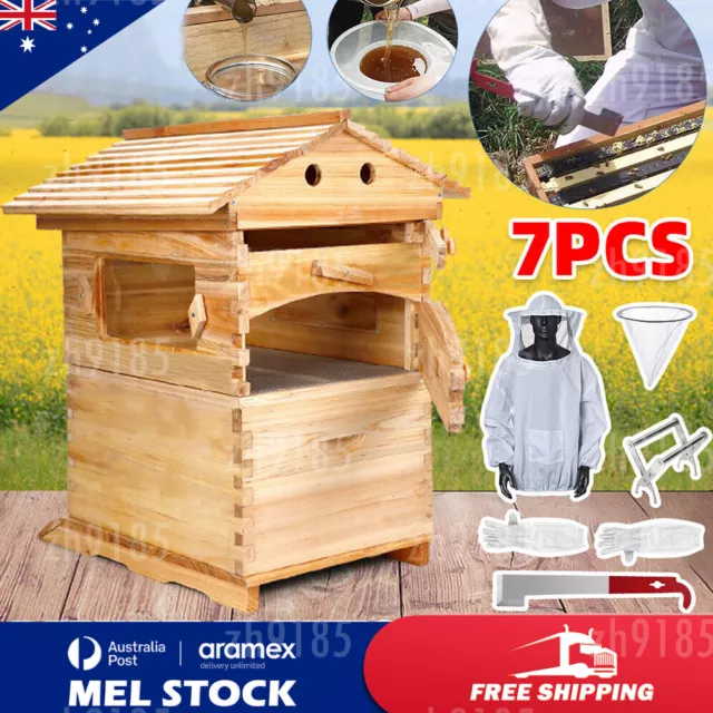 Wooden Beekeeping Beehive House +7PCS Upgraded Auto Honey Bee comb Hive Frame AU