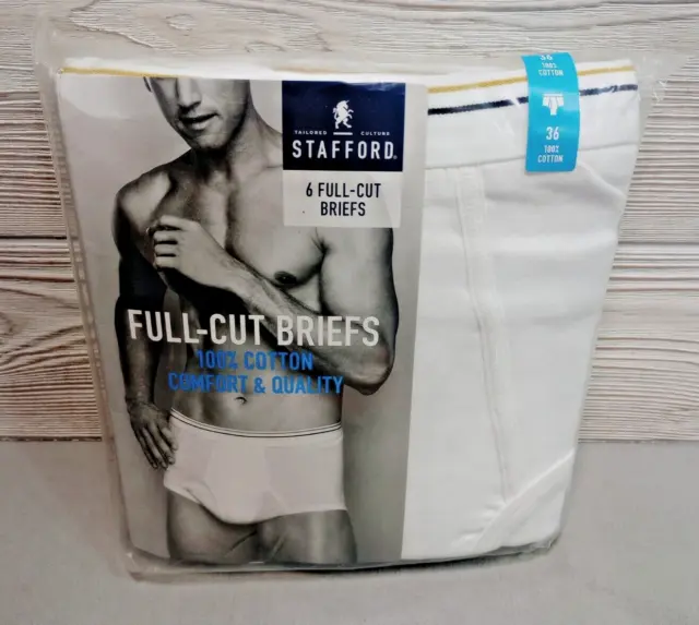 MENS VINTAGE FULL Cut Stafford White Briefs Underwear - Size