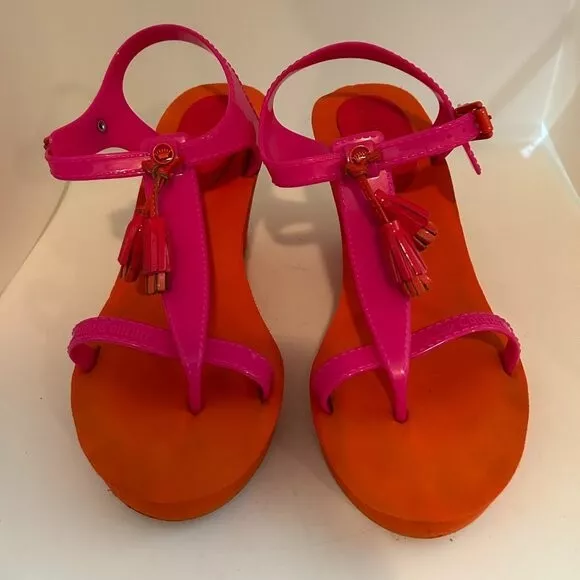 Juicy Couture Lily Wedge Sandals Heel 8 Pop Pink Orange Fizz J482016 Y2K