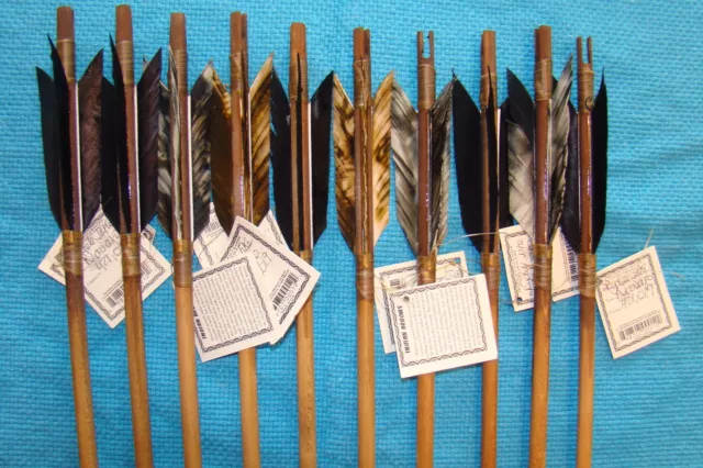 6- SIX Handmade Navajo Arrows w/different mix feathers/Stone chipped Arrowheads!