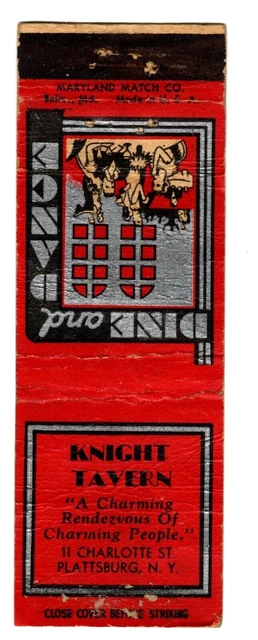 KNIGHT TAVERN matchbook matchcover - PLATTSBURG, NEW YORK