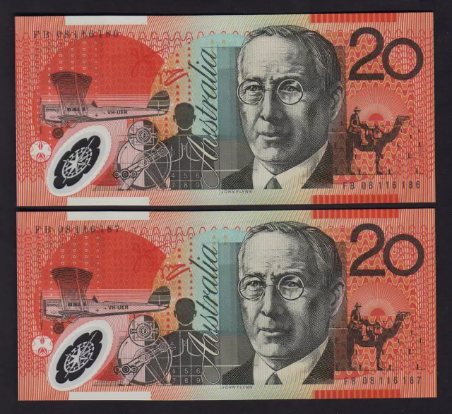 Australia R-421 b. (2008) 20 Dollars - Stevens/Henry. UNC -CONSECUTIVE Pair