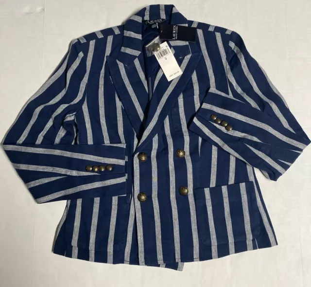 Lauren Ralph Lauren Navy And Cream Striped Blazer Size 4 MSRP $265