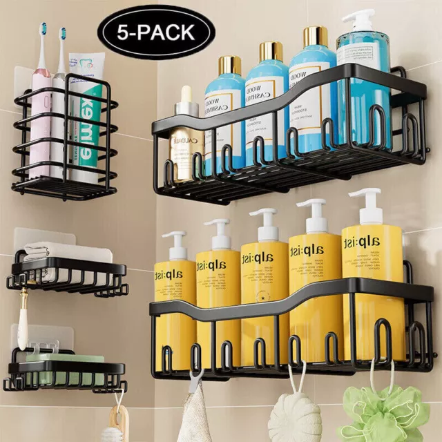 5 Pack Bathroom Shower Caddy Shelf Wall Mounted Organizer Rack Storage Holder