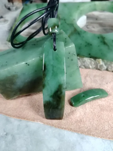 Siberian Nephrite Jade Pendant Bead Set 3 x from rough jade slab