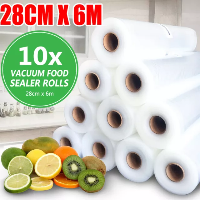 10 Rolls Vacuum Food Sealer Saver Bag Seal Storage Commercial Heat Grade 6MX28cm