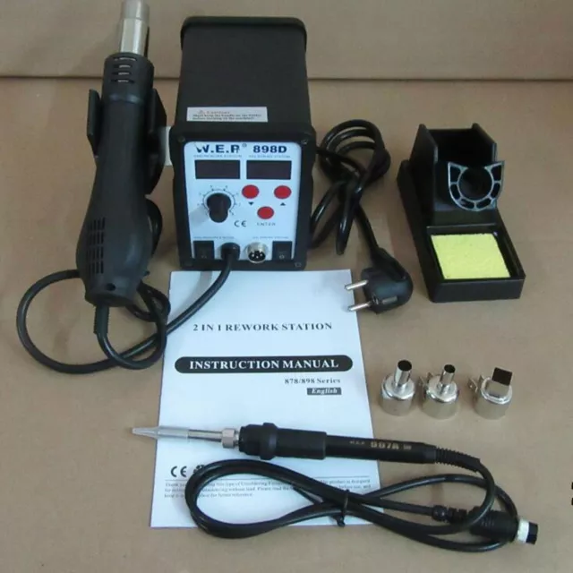 2 in1 898D+SMD Rework Soldering Station Solder Iron w/ Hot Air Gun 220V NEU 3