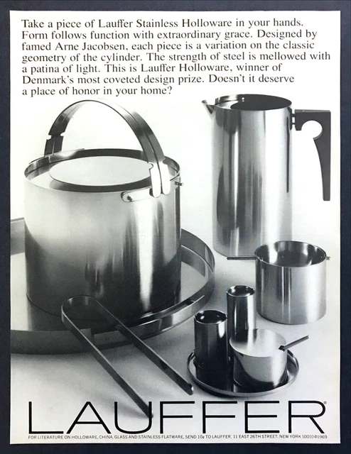 1969 Lauffer Stainless Steel Arne Jacobsen Holloware Design photo print ad