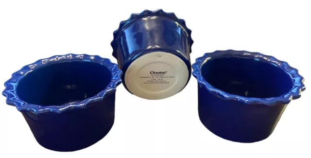 Chantal Cobalt Blue Custard Cups, Set of 3, 1 cup/.24 ltr Ramekins Bakeware 