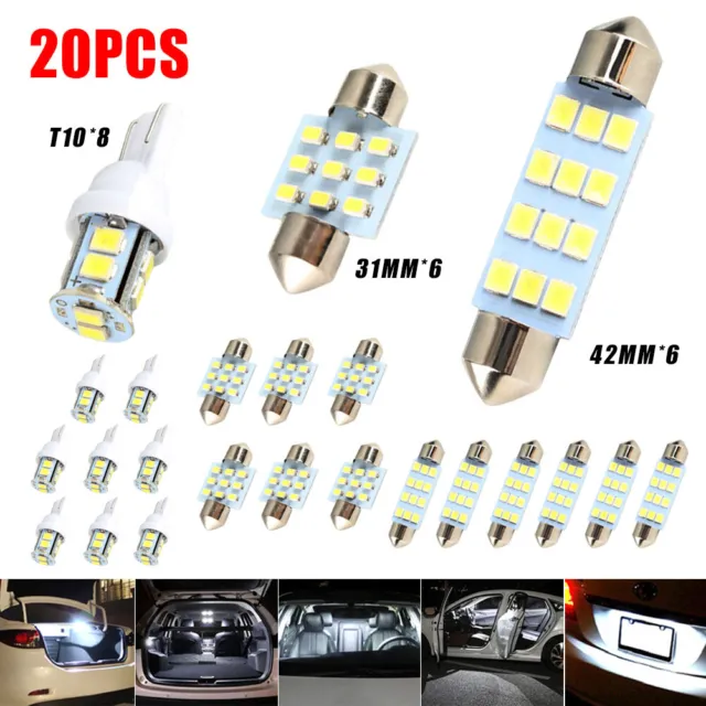20pcs LED Interior Lights Bulbs Kit Car Trunk Dome License Plate Lamps 6000K Set