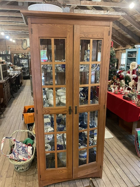 Vintage Two Door Floor Curio Cabinet 4 Glass Shelves 76” Tall