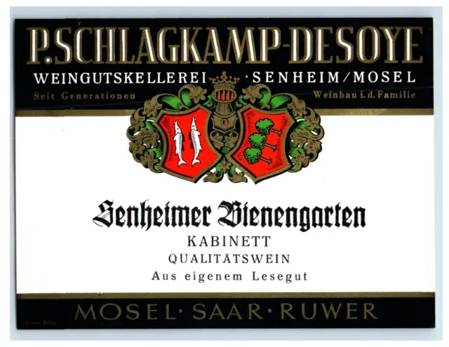 1970's-80's P. Schlagkamp Desoye Kabinett German Wine Label Original S19E
