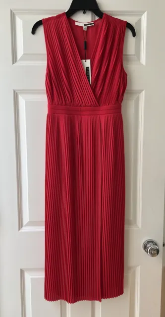 NWT Tracy Reese Pleated Midi Dress In Tropical Red, Size XS