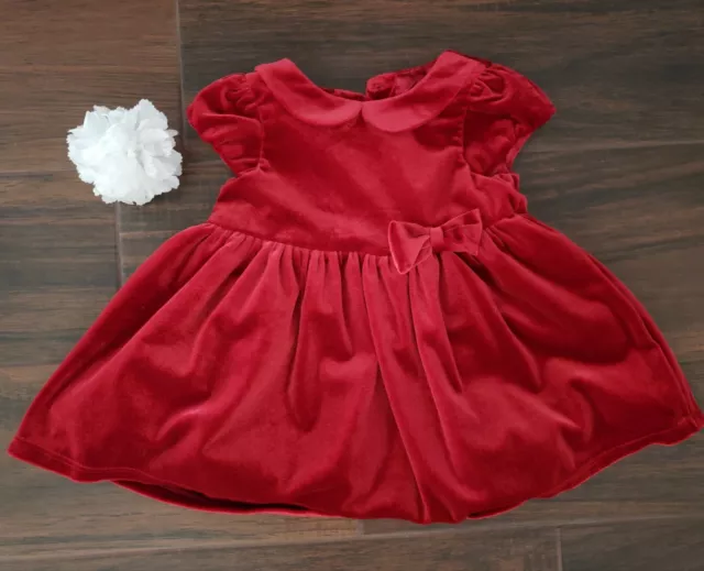 H&M Baby Girl Velour Red Dress Size 4-6M Holiday Christmas