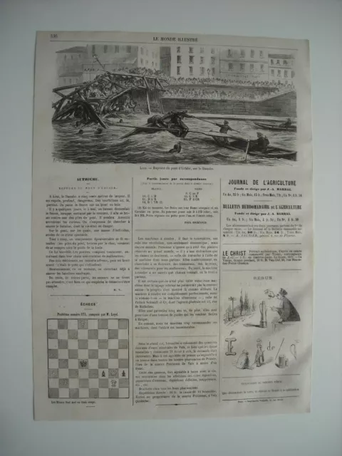 Gravure 1868. Autriche. A Linz, Rupture Du Pont D’urfahr, Sur Le Danube Avec Exp