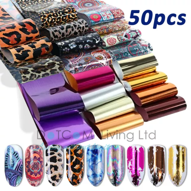 Mixed Nail Foils Nail Art Transfer Foil Wraps Decal Glitter Stickers x50PCS