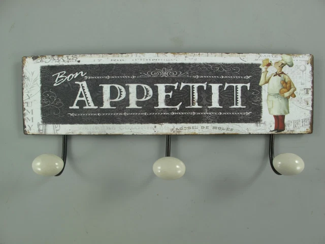 9977704 Hook Rail Wardrobe Metal Cook Bon Appetite Vintage 15x37cm
