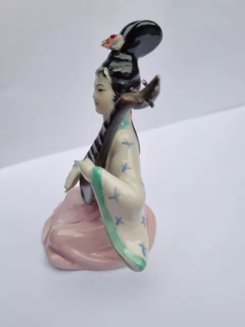 Vintage Asian Porcelain Figurine , Lady With Lute, Japanese Geisha Figurine